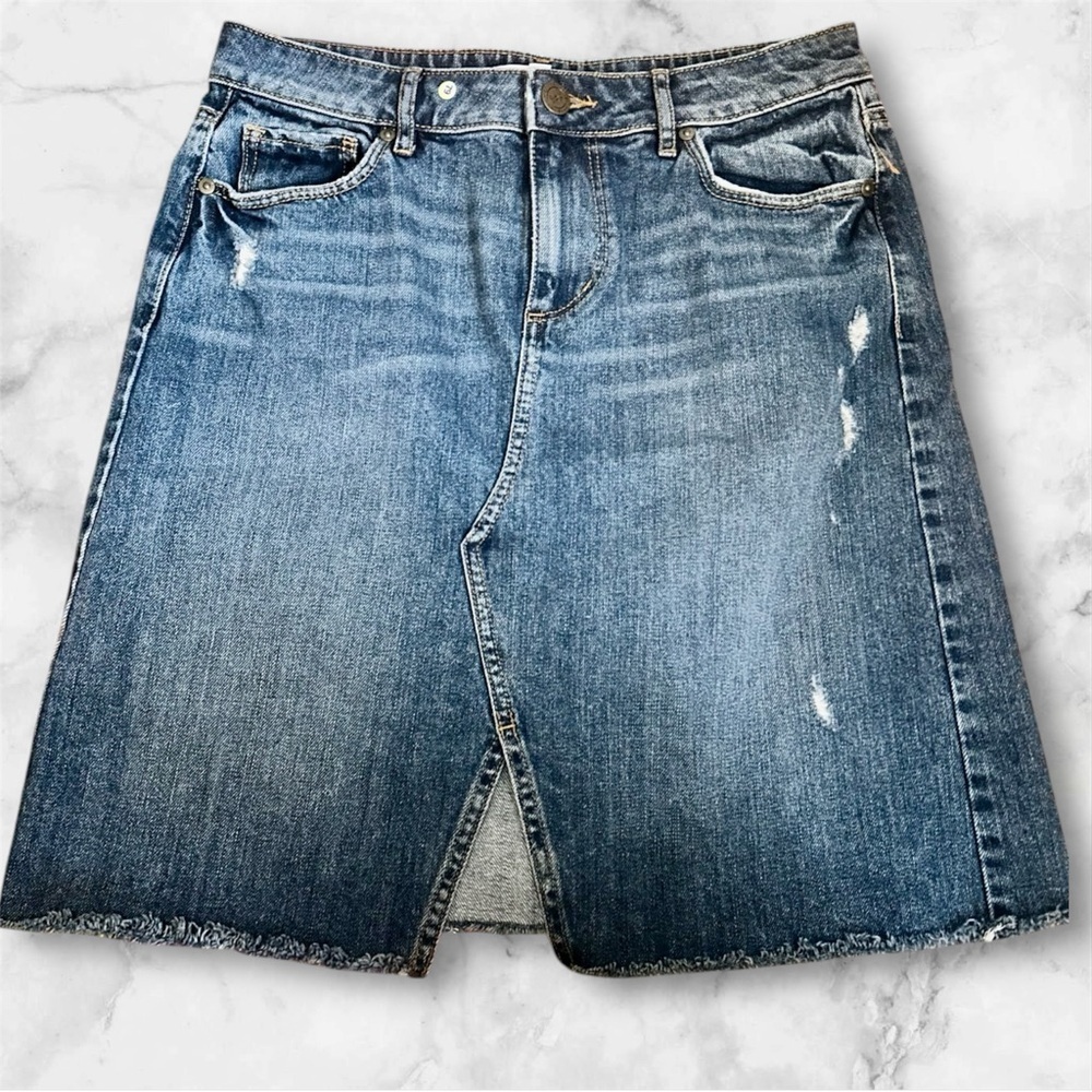 Loft Denim a-line Skirt with Distressed raw hem sz 4, 01